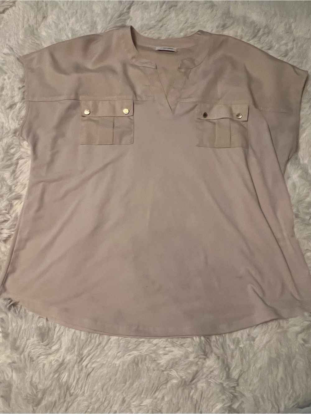 Calvin Klein Soft Cream Split-Neck Utility Blouse